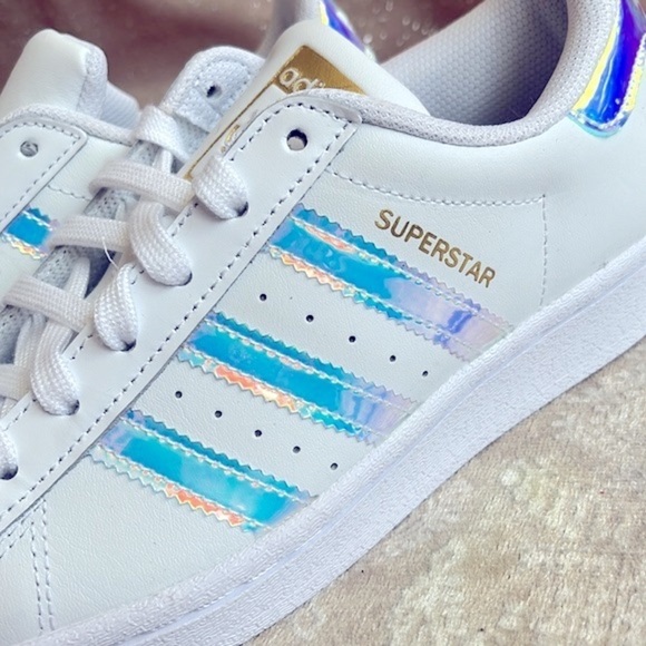 Brand New Adidas Originals Superstar White Lace Up Sneakers Iridescent 3-Stripe - Picture 14 of 16